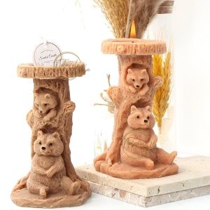 Molde oso madre e hijo en un tronco RS1-6278