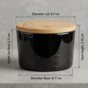Envase de vidrio plano con tapa de bambú 180ml - Color negro brillante